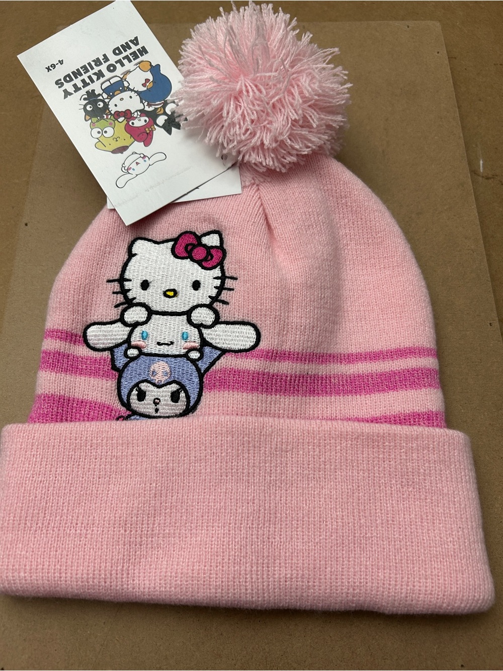 Hello Kitty Pink Pom-Pom Knit Hat with Character Patch